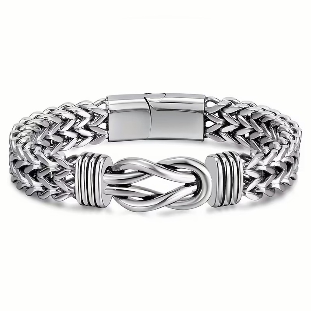 Titanium Stainless Steel Silver Double Roll Men's Chain Bracelet